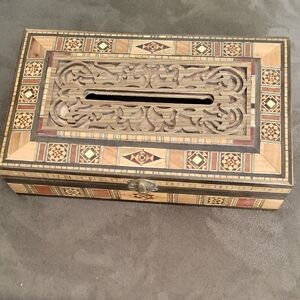 Wooden Tissue Box Decorative GeometricAuthentic Orient Syrian Mosaic Inlay